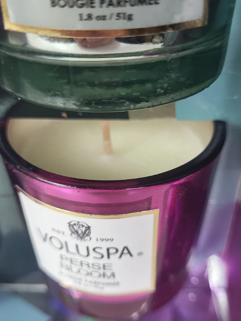 Voluspa Vermeil Four Candle Set - Black, Pink, Blue, Silver